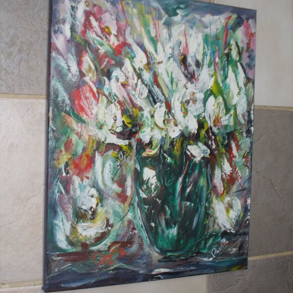 Original collectable "Floral Frenzy" intuitive oil painting by Davila, signed - Picture 2 of 4